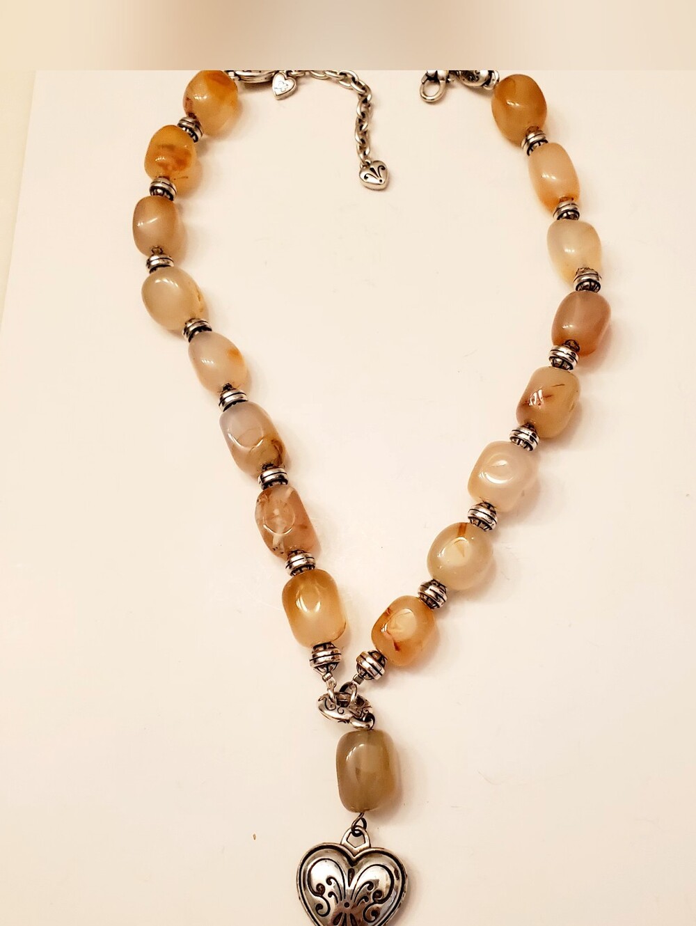 BRIGHTON Neutral Agate Beaded Necklace with Heart Pendant, 18 Inches